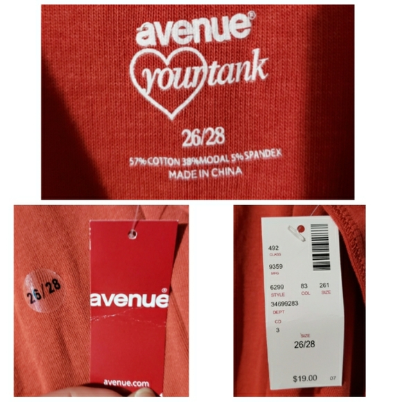 NWT Avenue Copper Red YourTank Tank top Plus Size 26/28 - Picture 2 of 4